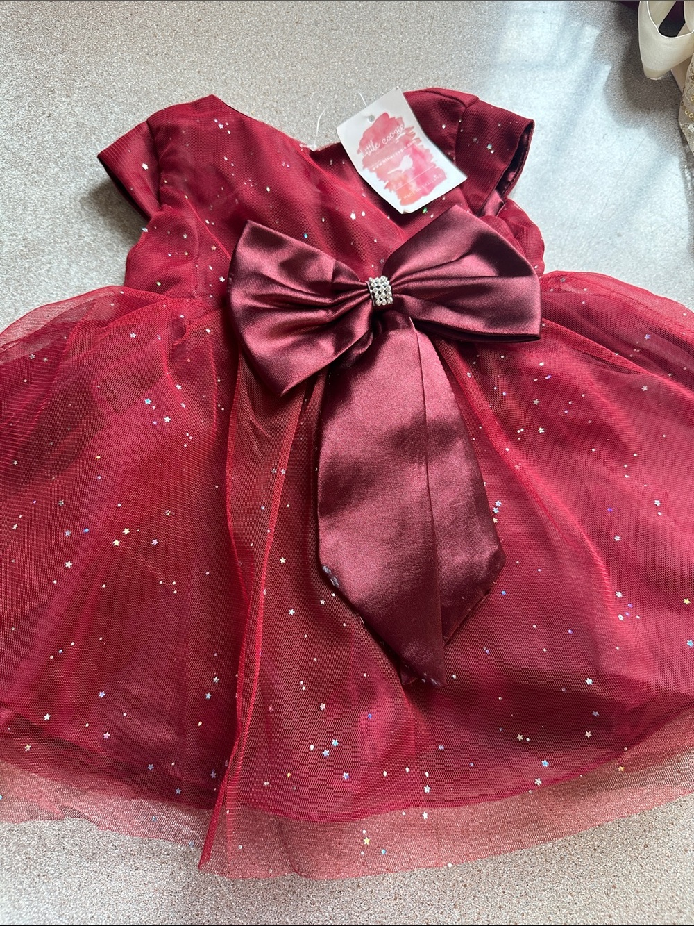 Burgundy Sparkle Bow Tulle Party Dress